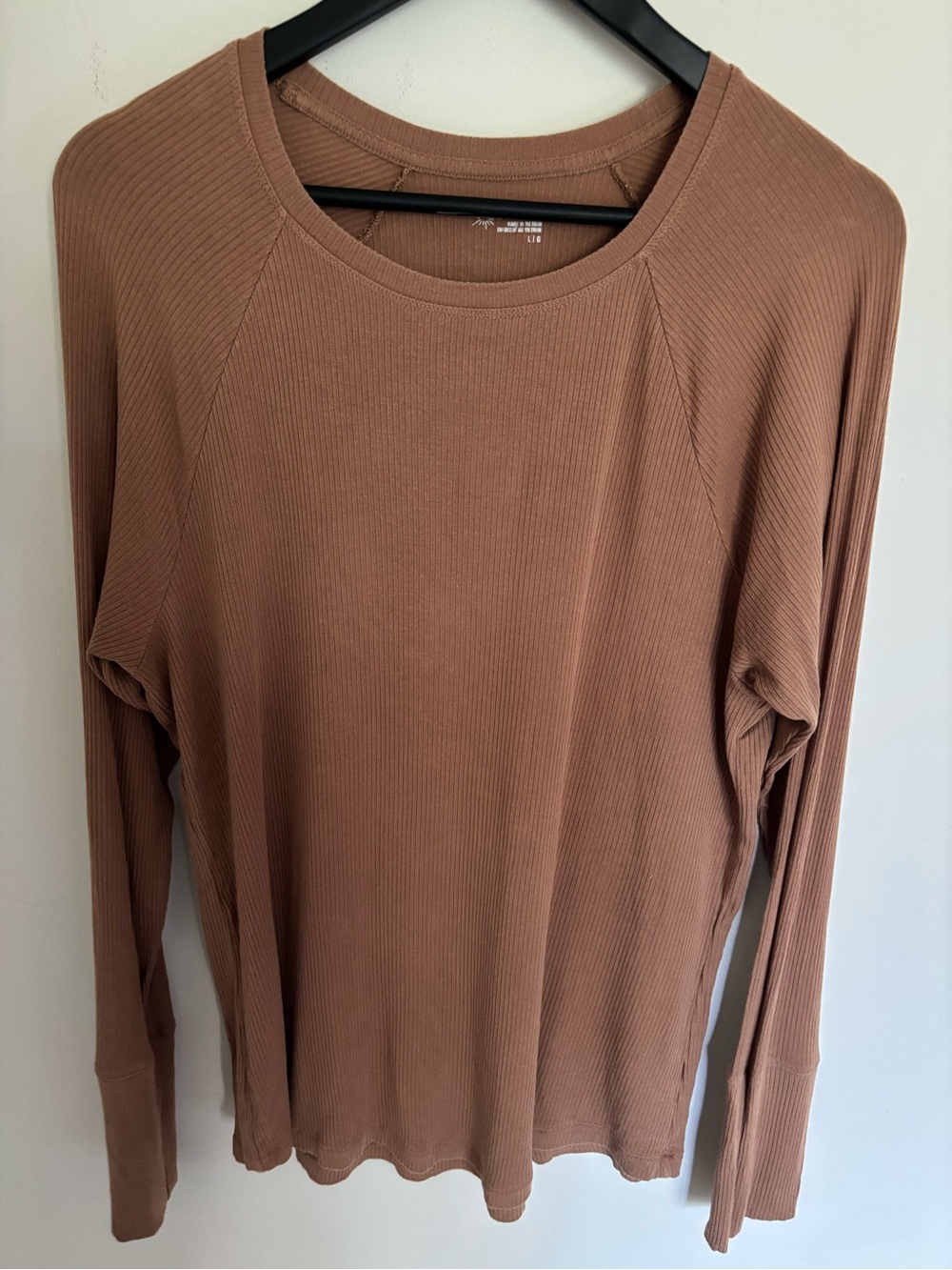 Aerie Ribbed Long-Sleeve Crew Neck Top - caramel Brown